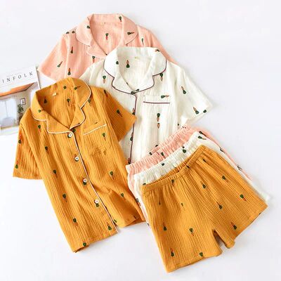 New ladies pajamas suit summer comfortable cotton gauze lape