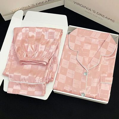 Ice Silk Pajamas Women Summer New Plaid Long-sleeved High-gr