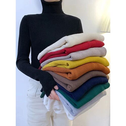 ZOKI New 2023 Women Pullover Turtleneck Sweater Autumn Long