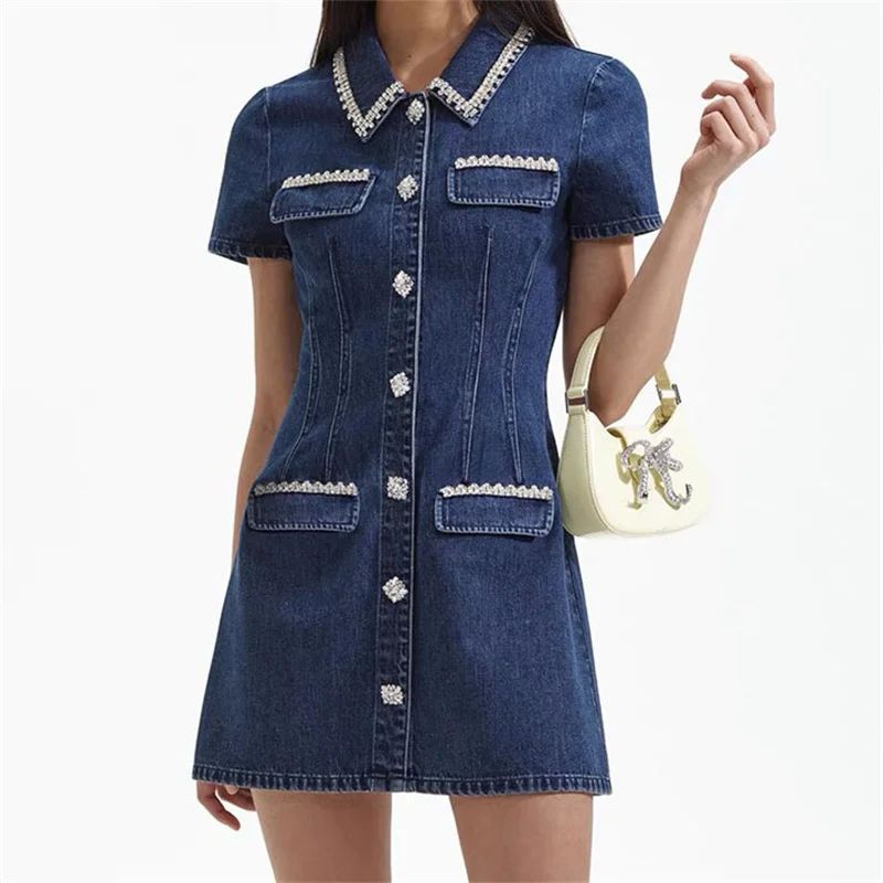 fashion summer dresses 2024 New Rhinestone embellished short图片