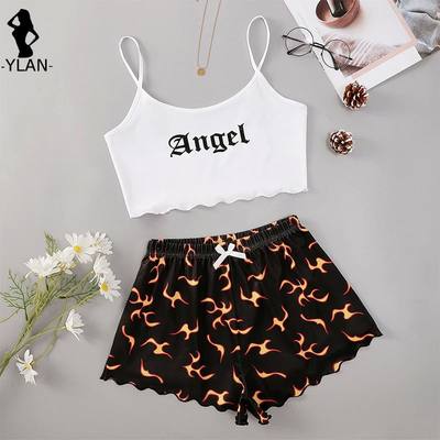 New Women's Sleepwear Cute Cartoon Print Short Set Pajamas f