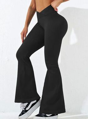 Sexy Slim Flared Pants Cross Waist Legging Women Seamless St