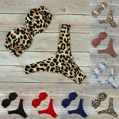 Women Fashion Leopard Floral Solid Bikini Sets Lady Sexy Pad