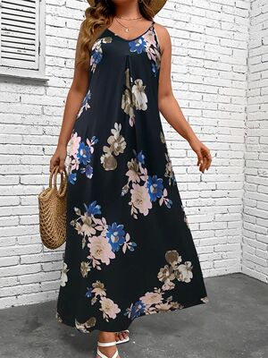 Finjani Women's Plus Size Dresses Floral Print Ruched Bust C