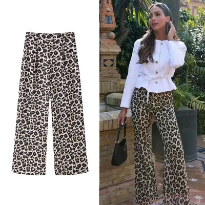 TRAF Leopard Print Pants For Women High Waist Wide Pants Sum