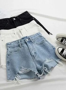 100% Cotton Hole-punched High-waist Shorts Women Summer Vers