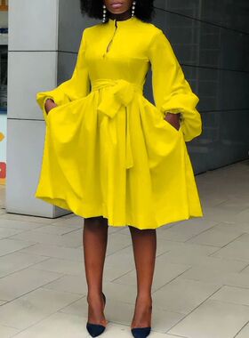 5XL Elegant Women White Yellow Dress Fashion Casual Solid La