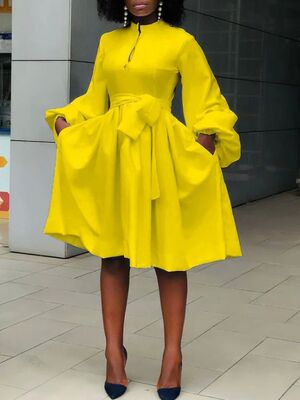 5XL Elegant Women White Yellow Dress Fashion Casual Solid La