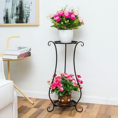 2-Tiered Tall Plant Stand Metal Plant Shelf Supports Rack St