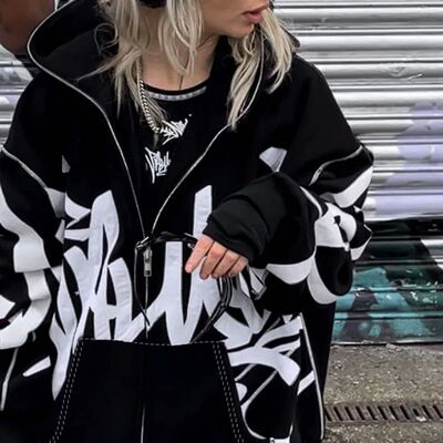 Y2k Gothic Harajuku Letter Printed Zipper Long-sleeved Hoodi