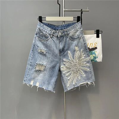 2024 Summer Denim Shorts Women Tassel Sequin Beading Fashion