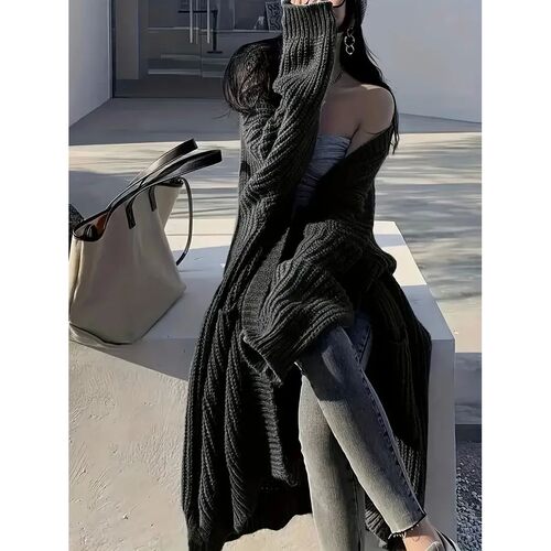 Women's Solid Open Front Knit Cardigan with Pockets - Casual