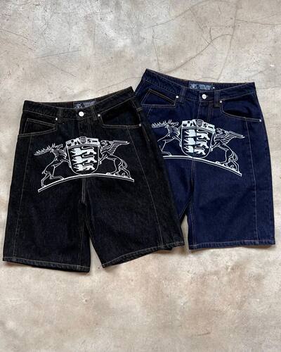 Denim shorts men washed Harajuku black shorts summer new y2k