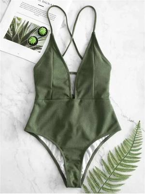 Sexy Solid Green Black Swimwear Women High Cut One Piece Swi