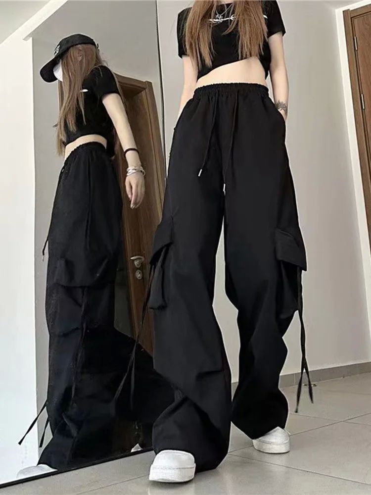 Women Y2K Korean Cargo Pants Hip Hop Loose Causal Wide Leg P