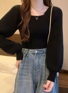 Autumn Winter Loose Women Sweaters Casual Soft Long Puff Sle