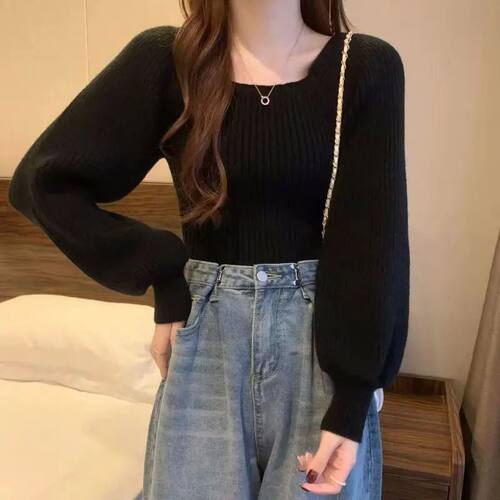 Autumn Winter Loose Women Sweaters Casual Soft Long Puff Sle