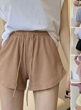 Women Shorts Summer High Elastic Lace Up Drawstring Wide Leg