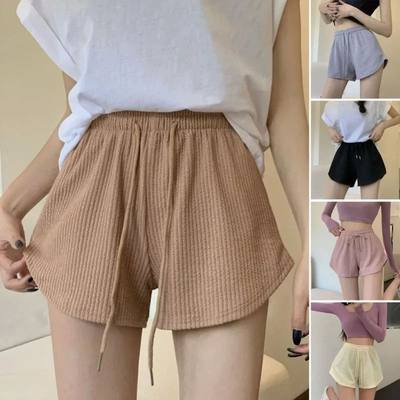 Women Shorts Summer High Elastic Lace Up Drawstring Wide Leg