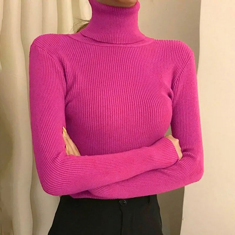 Women Sweater Pullover Winter Knitted Turtleneck Long Sleeve