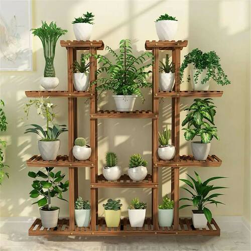 UNHO Multi-Tier Plant Stand, 46in Height Wood Flower Rack Ho