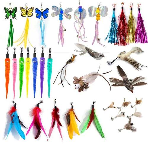 Cat Feather Toy Accessories False Birds Worm Toy with Bell K