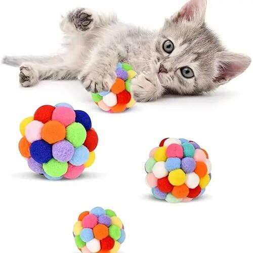 1/3PCS Cat Toys Cat Plush Ball Toy Pet Elastic Bell Ball Sel