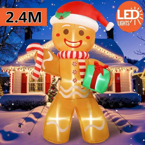 8FT/2.4M Christmas Inflatables Gingerbread Man with Gift Pac