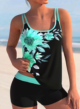 Floral Pinted Tankini 2023 Two Pieces Swimsuit Women Straped