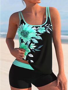 Floral Pinted Tankini 2023 Two Pieces Swimsuit Women Straped