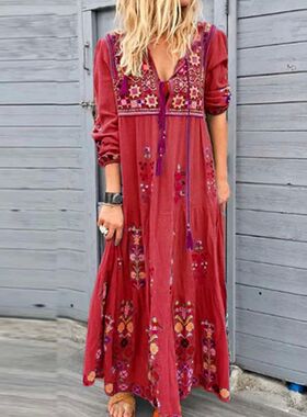 Plus Size Long Dress for Women Clothing 2023 Autumn Bohemian