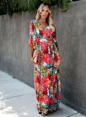 Plus Size Women’s Summer Loose Kimono Maxi Dress Wrap V Nec