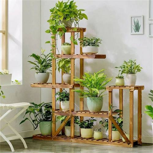 6 Tiered Wood Plant Flower Stand Shelf Planter Pots Shelves