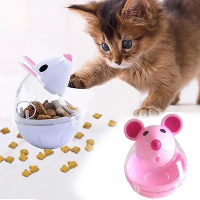 Pet Feeder Cat Toy Mouse Food Rolling Leakage Dispenser Bowl