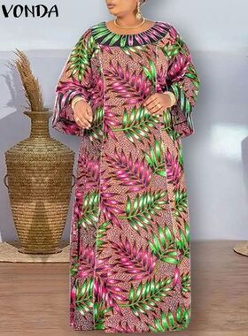 Plus Size 5XL  Bohemian Maxi Dress Women Long Flare Sleeve P