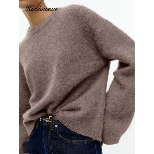 Hirsionsan Basic O Neck Lantern Sleeve Sweater Women 2024 Ov