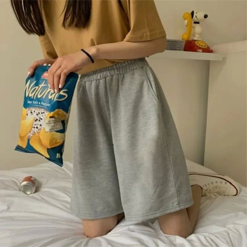 Women Shorts Summer Drawstring Wide Leg Sweat Short High Ela