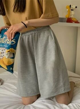 Women Shorts Summer Drawstring Wide Leg Sweat Short High Ela