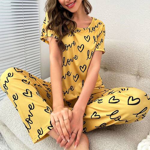 Women's Pajamas 2 Piece Set Shorts Sleeve Sleepwear Love Let