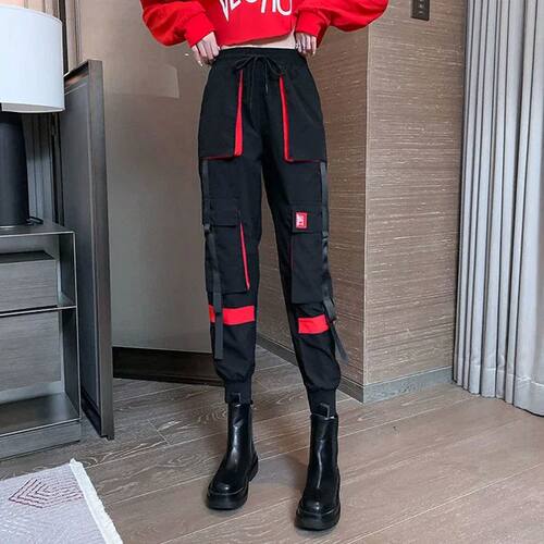 Big Pockets Cargo Pants Women High Waist Ankle-length Trouse