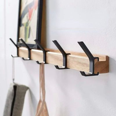 Nordic Wall Mounted Coat Rack with Movable 5 Hooks Aluminum