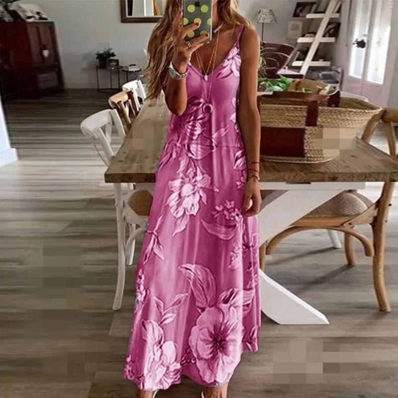 Plus Size Lady Spring Summer Dress Women V-Neck Long Dresses