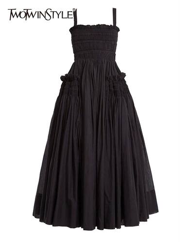 TWOTWINSTYLE Folds Backless Dresses For Women Square Collar