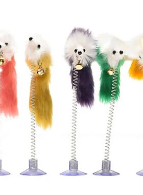 Feather Stick Spring Toy Suction With Bell Mouse Interactive