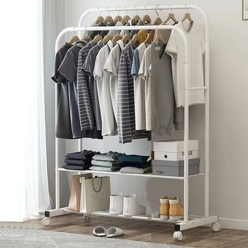 1.5m Large Clothes Rack Double Rail Rolling Stand Shoes Rack