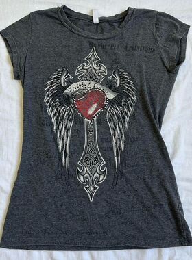 2000s Retro Y2K Cybery Grunge Emo Baby Tees Rhinestone Graph