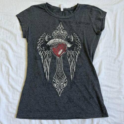 2000s Retro Y2K Cybery Grunge Emo Baby Tees Rhinestone Graph