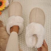 Plush Cotton Toe Closed Faux Warm Women Thicken Slippers Fur