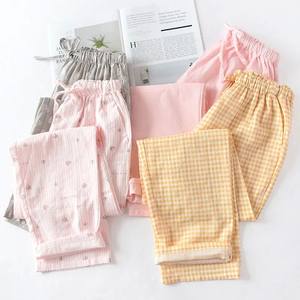 Spring and Summer Couples Home Pants Women Cotton Double Gau