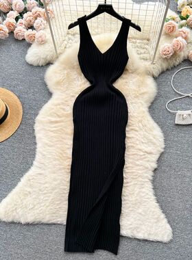 YuooMuoo Women Dress Sexy V-neck Slim Elastic Ribbed Knitted